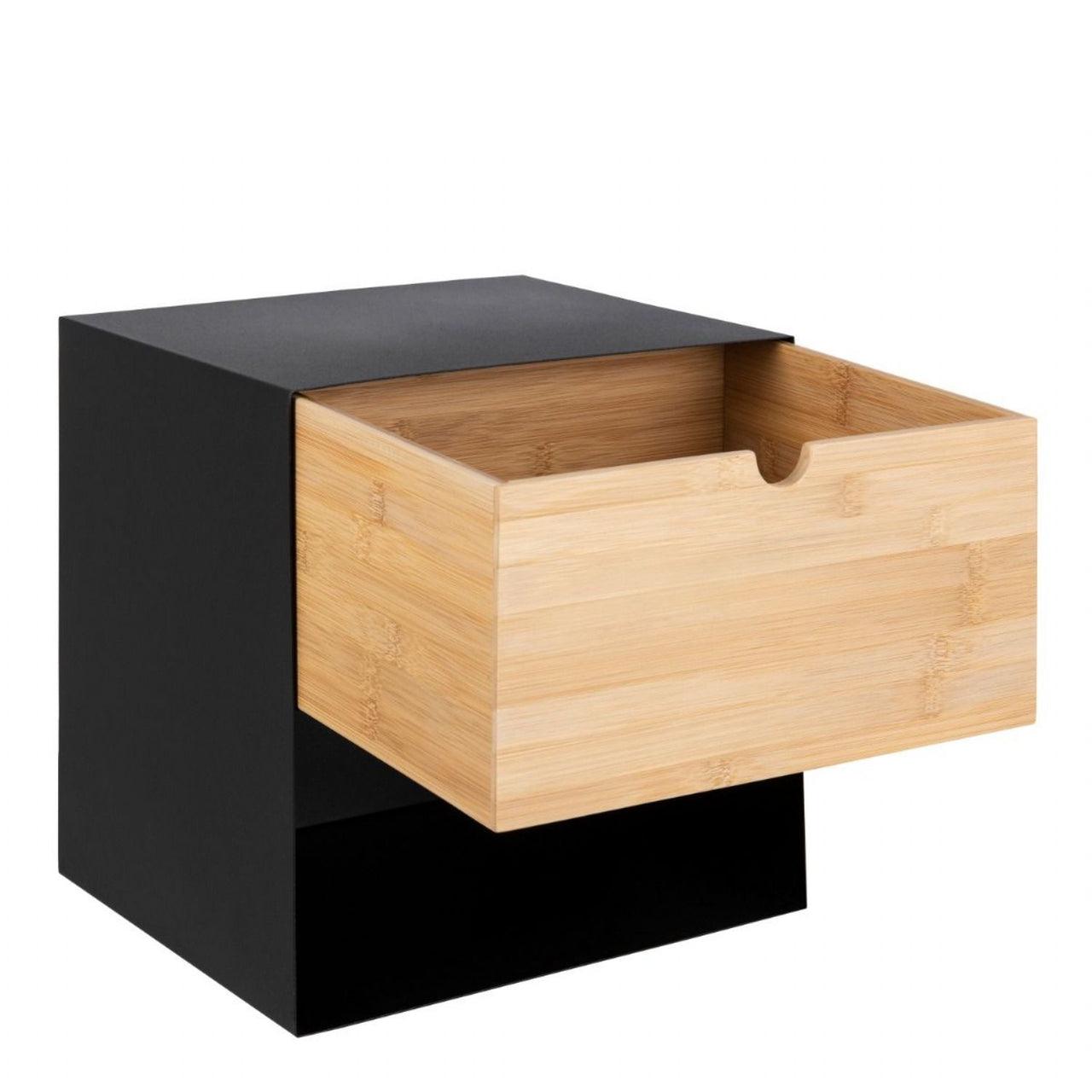 Joliet 1 Drawer Wallmounted Bedside Table in Black &amp; Bamboo