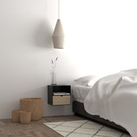 Thumbnail for Joliet 1 Drawer Wallmounted Bedside Table in Black & Bamboo