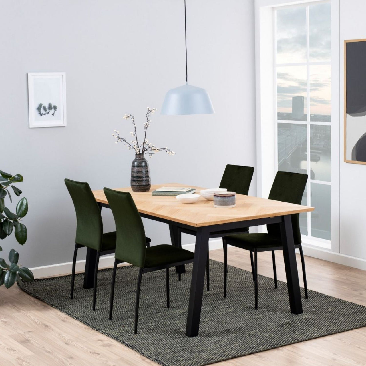 Brighton Dining Table in Oak with Herringbone Effect 180x95cm