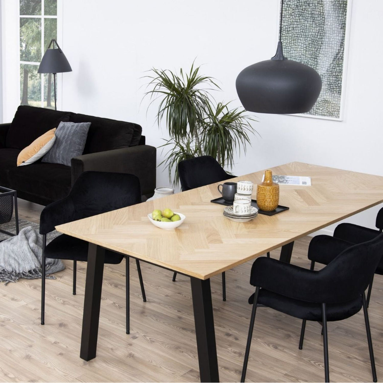 Brighton Dining Table in Oak with Herringbone Effect 220x95cm