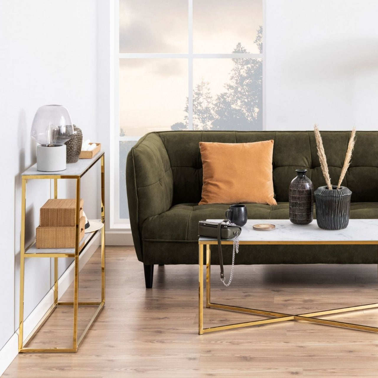 Alisma Console Table With Marble Effect Top And Gold Legs