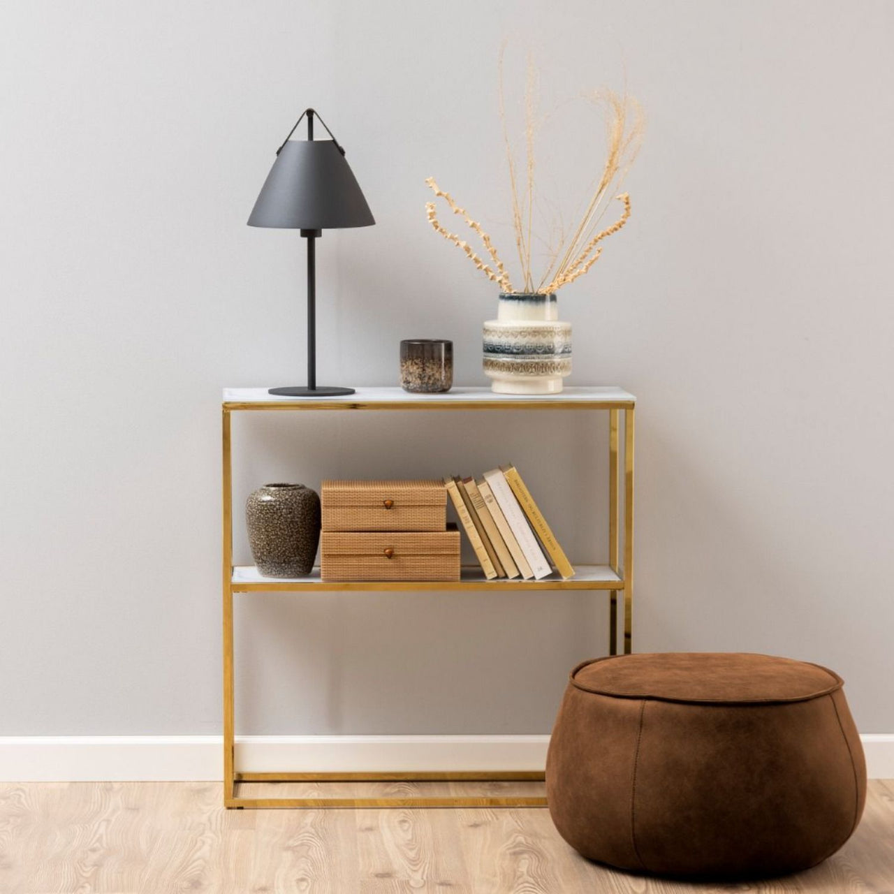 Alisma Console Table With Marble Effect Top And Gold Legs