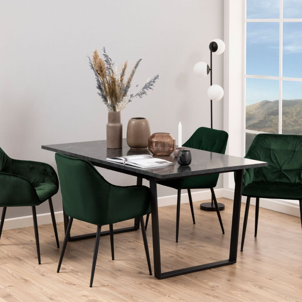 Amble Dining Table with Black Marble Effect Top And Black Legs