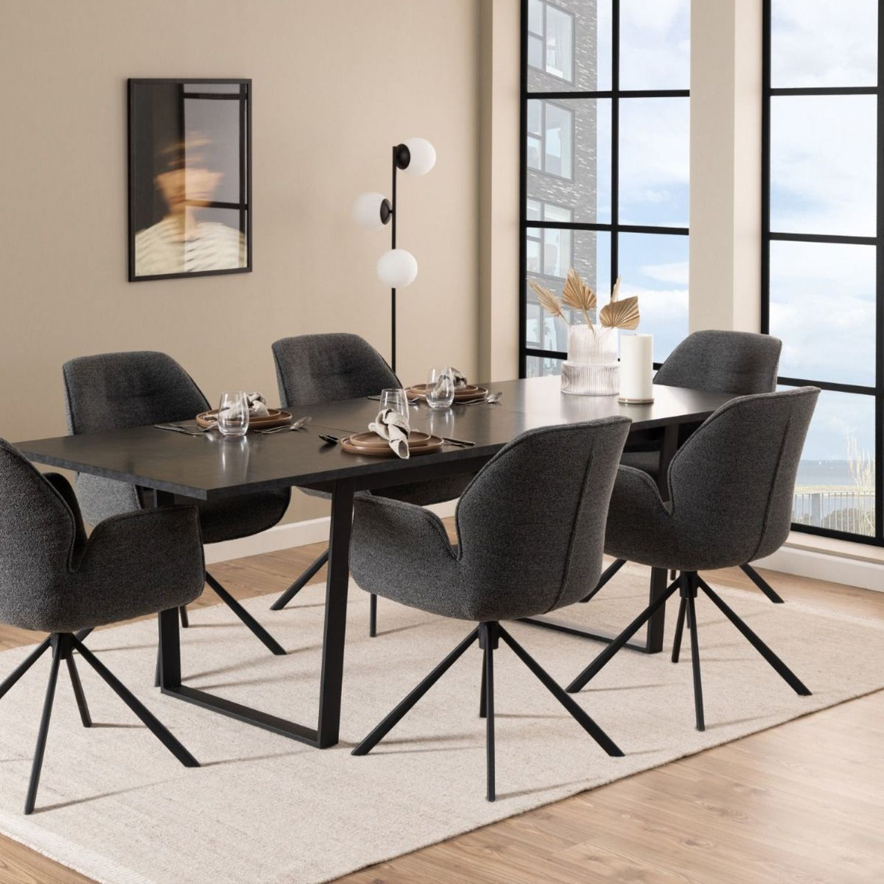 Amble Dining Table with Black Marble Effect Top And Black Legs