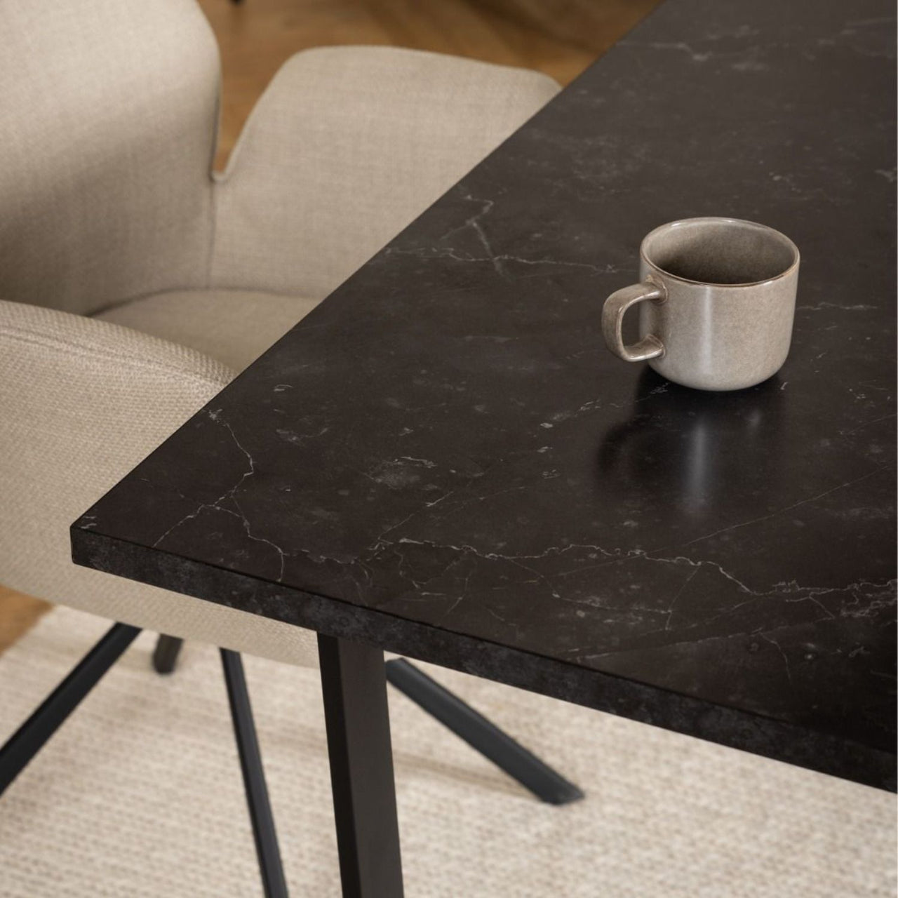 Amble Dining Table with Black Marble Effect Top And Black Legs