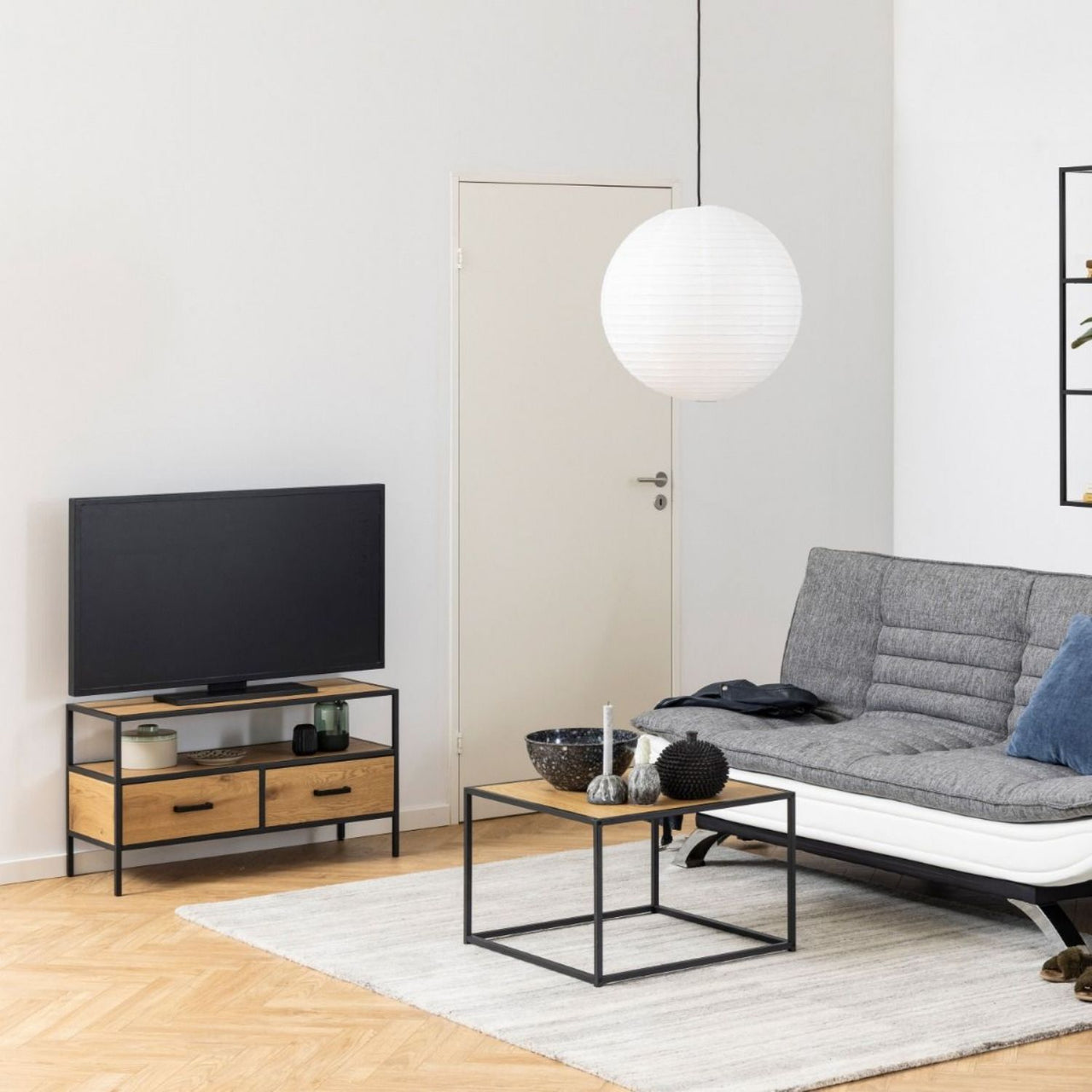 Seaford TV Unit 2 Drawers in Black And Oak