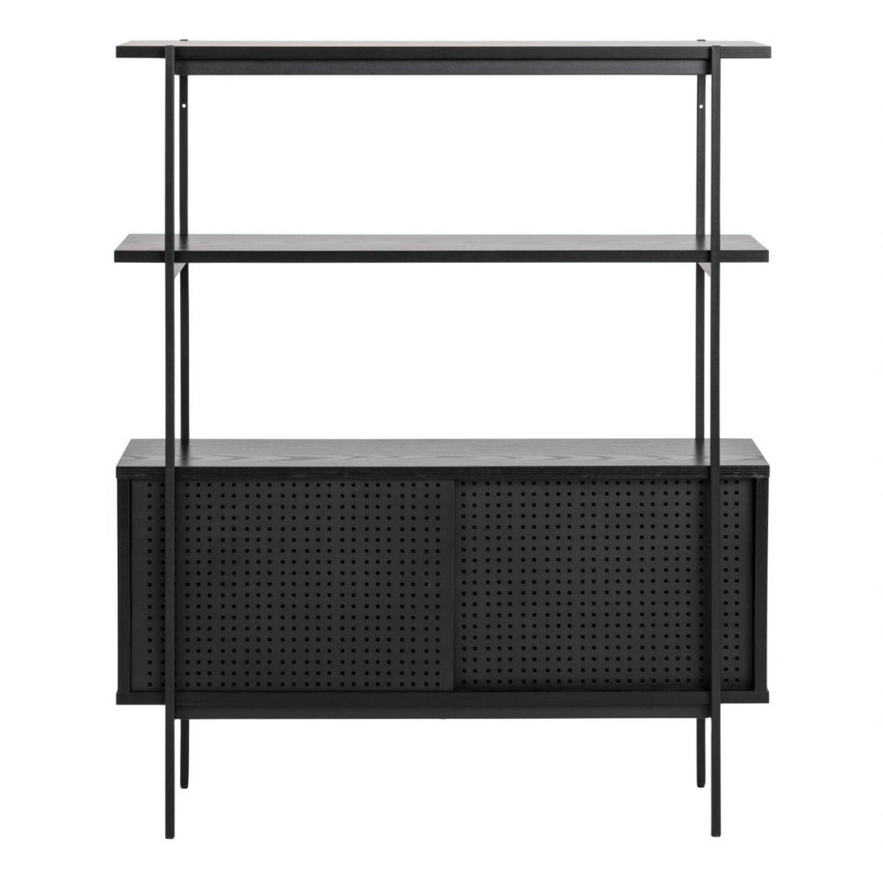 Angus Small Bookcase with 2 Sliding Doors in Black