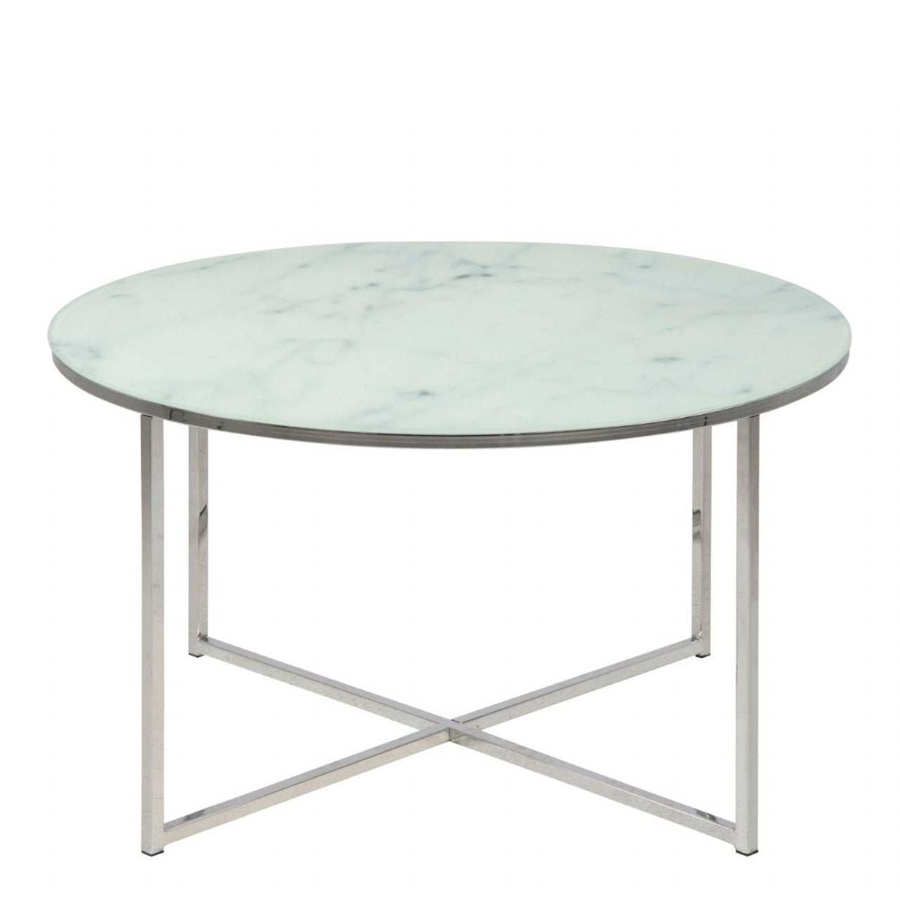 Alisma Round Coffee Table with White Marble Top &amp; Silver Legs