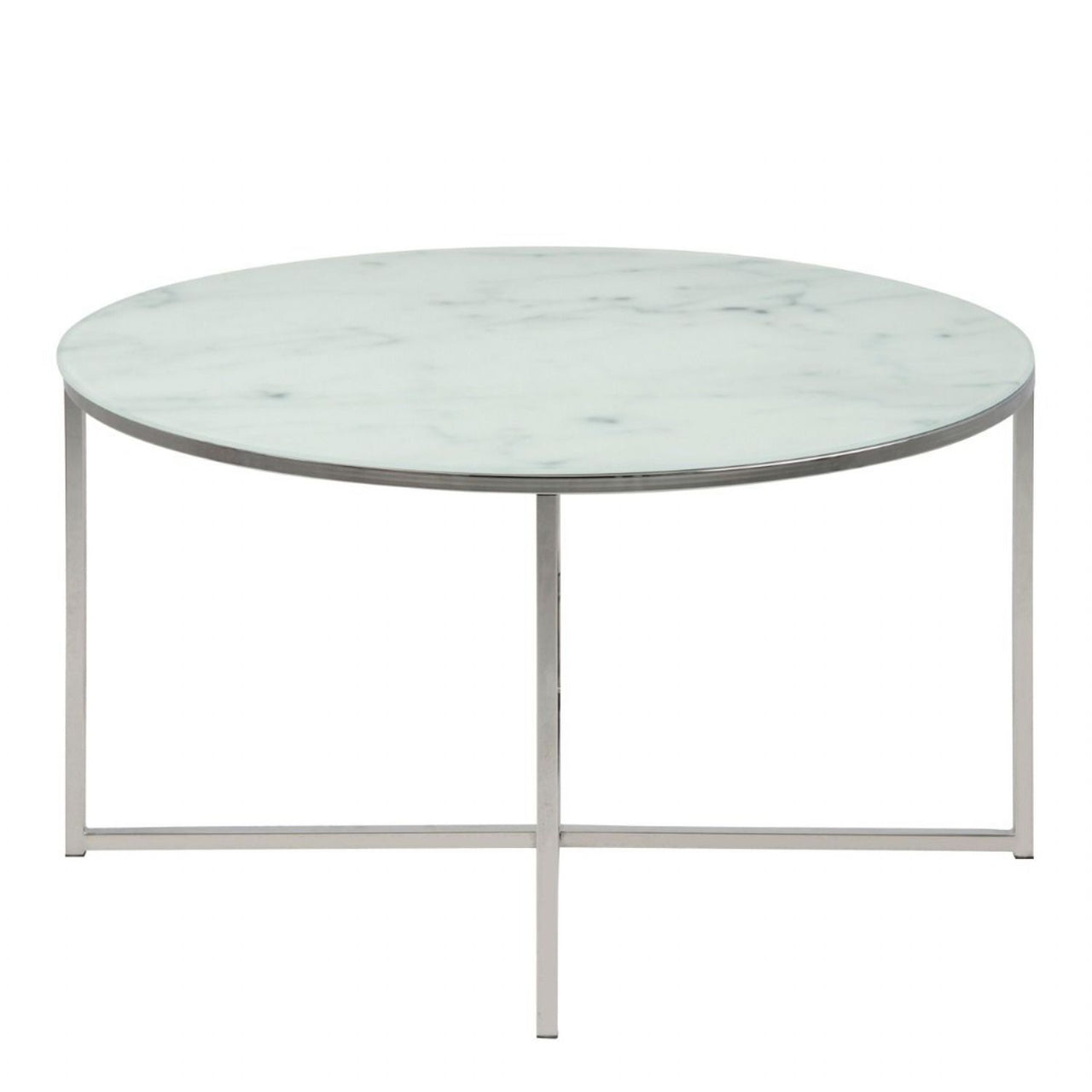 Alisma Round Coffee Table with White Marble Top &amp; Silver Legs