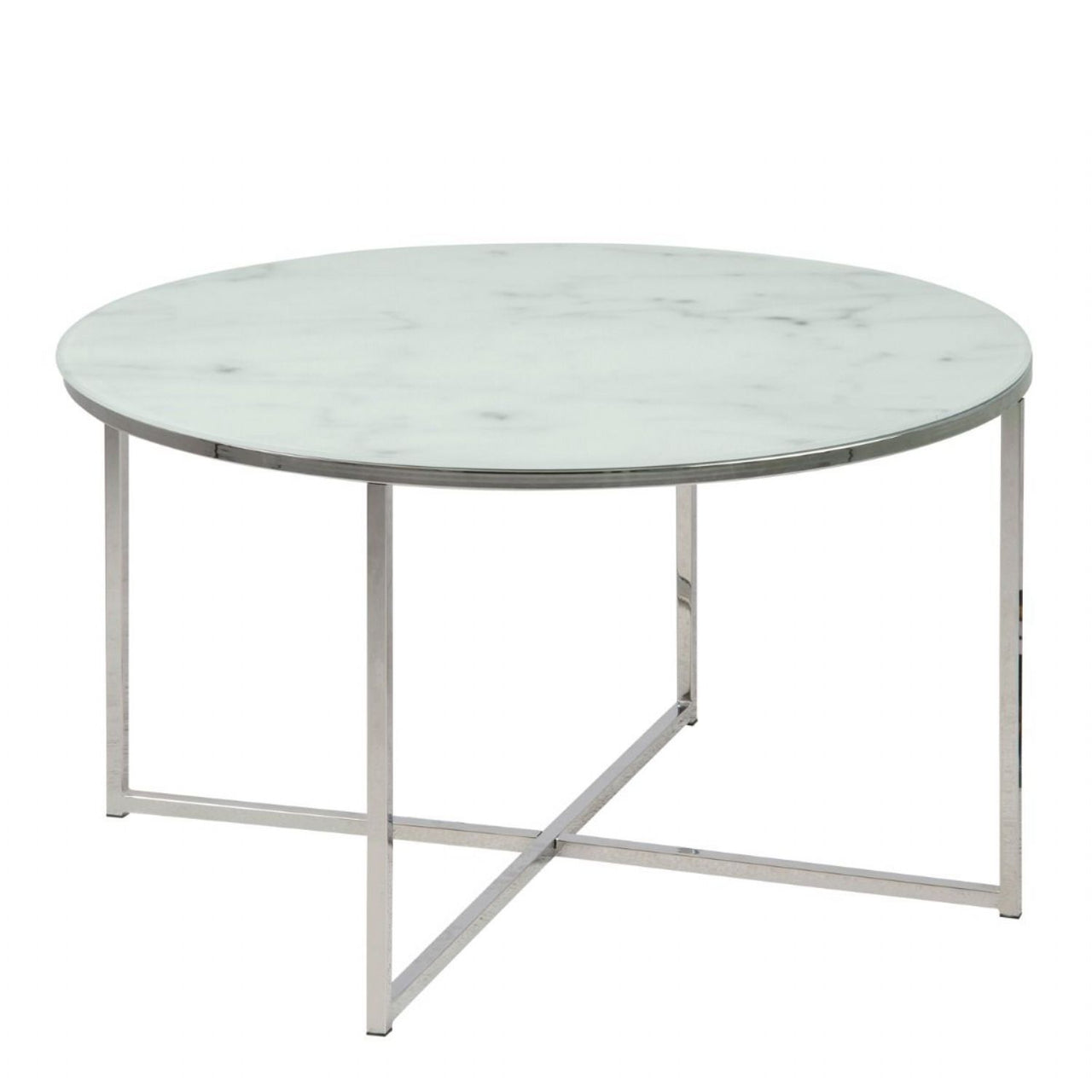 Alisma Round Coffee Table with White Marble Top &amp; Silver Legs