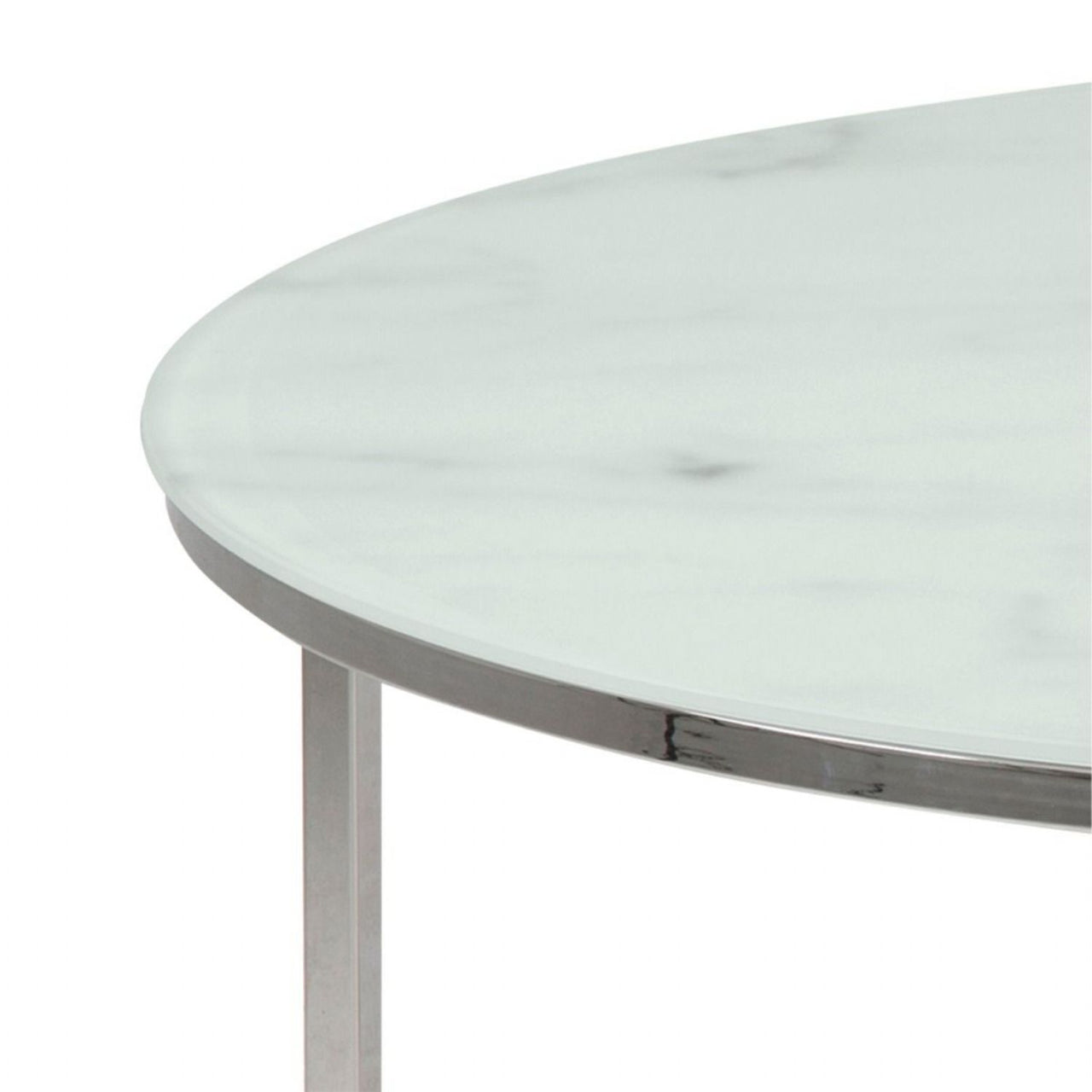 Alisma Round Coffee Table with White Marble Top &amp; Silver Legs