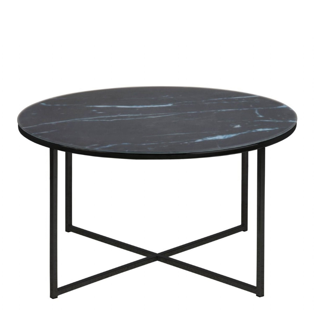 Alisma Round Coffee Table with Black Marble Top And Black Legs