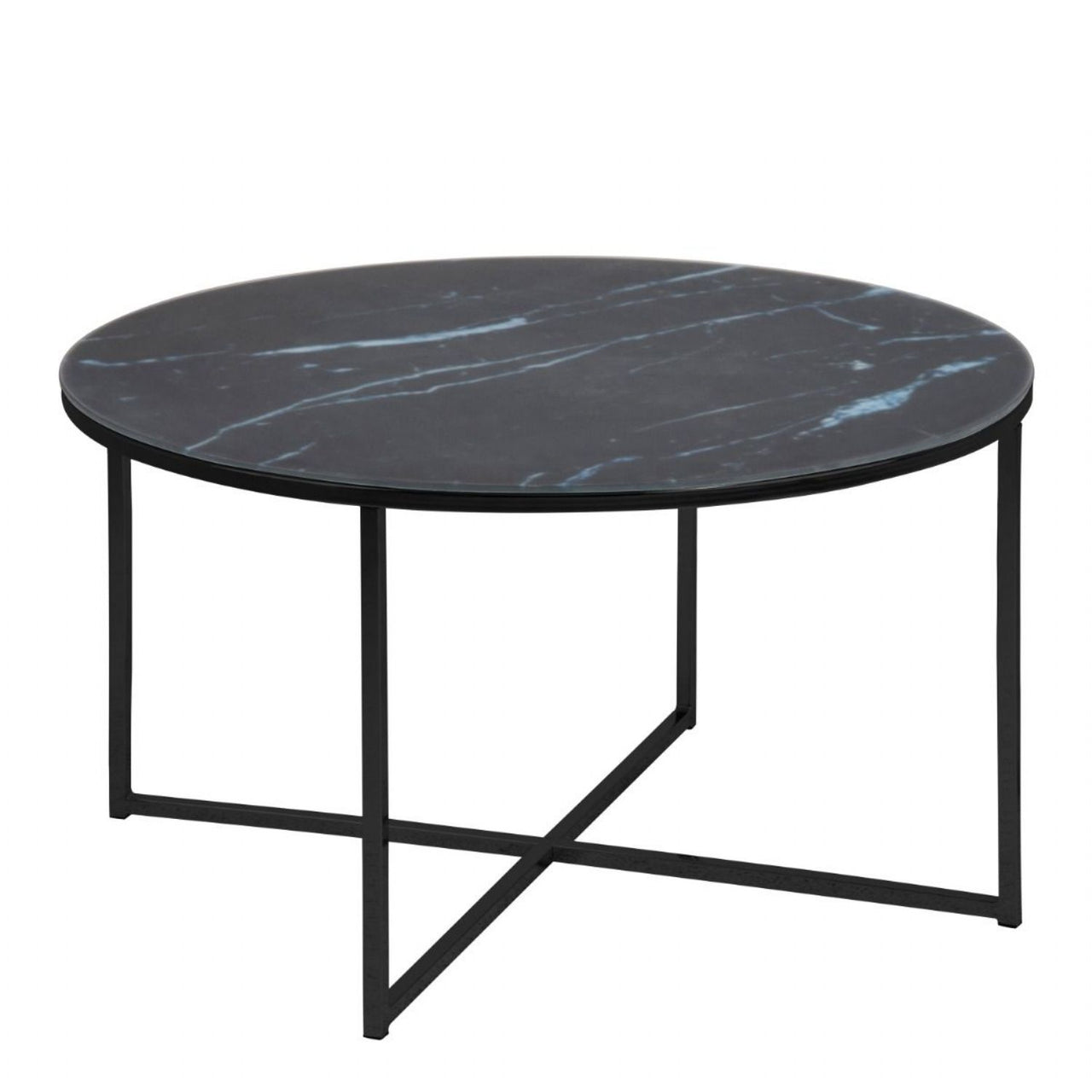 Alisma Round Coffee Table with Black Marble Top &amp; Black Legs