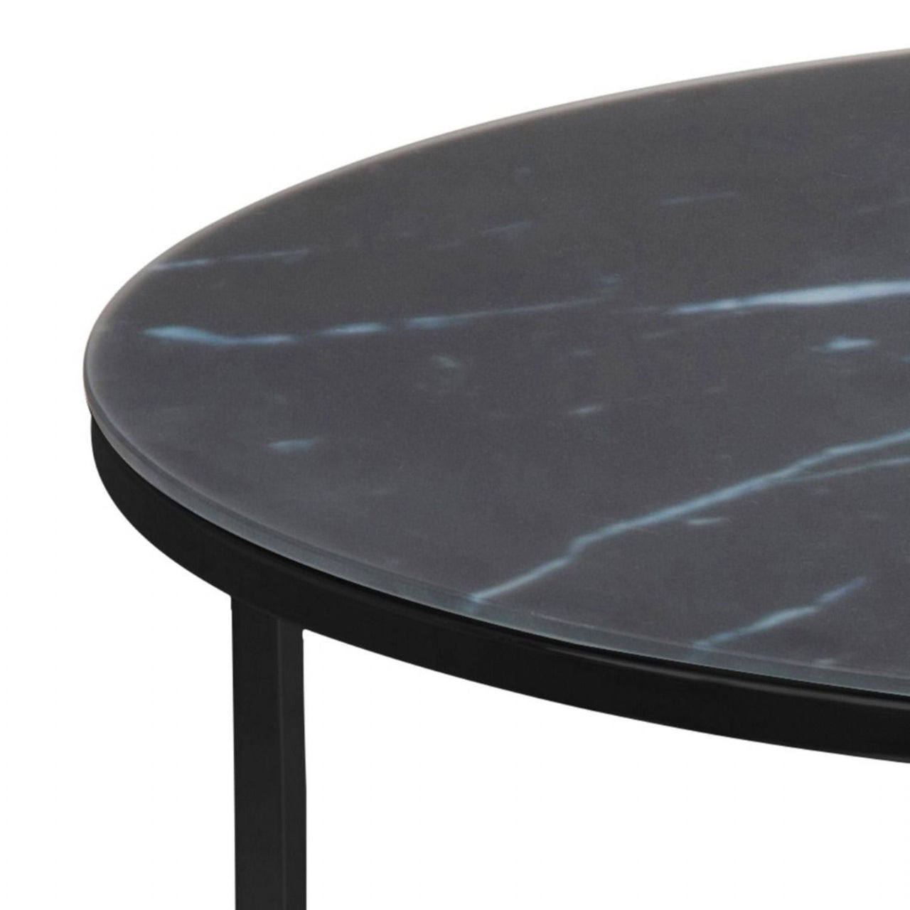 Alisma Round Coffee Table with Black Marble Top &amp; Black Legs