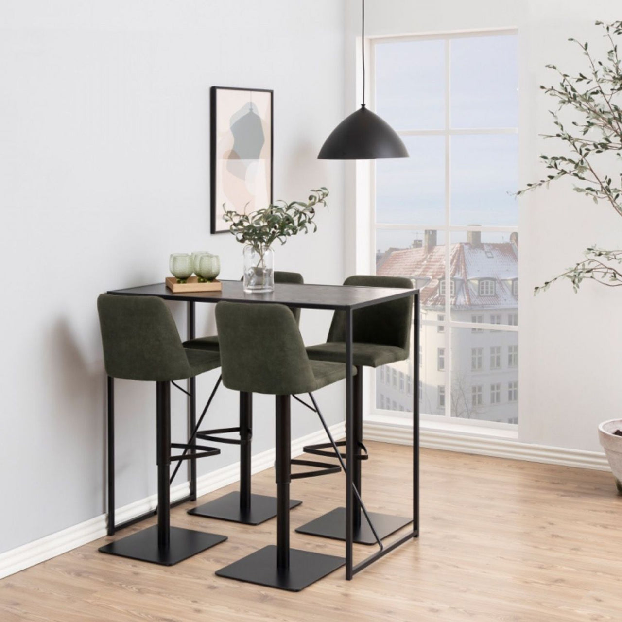 Seaford Black Metal Bar Table with Black Ash Top