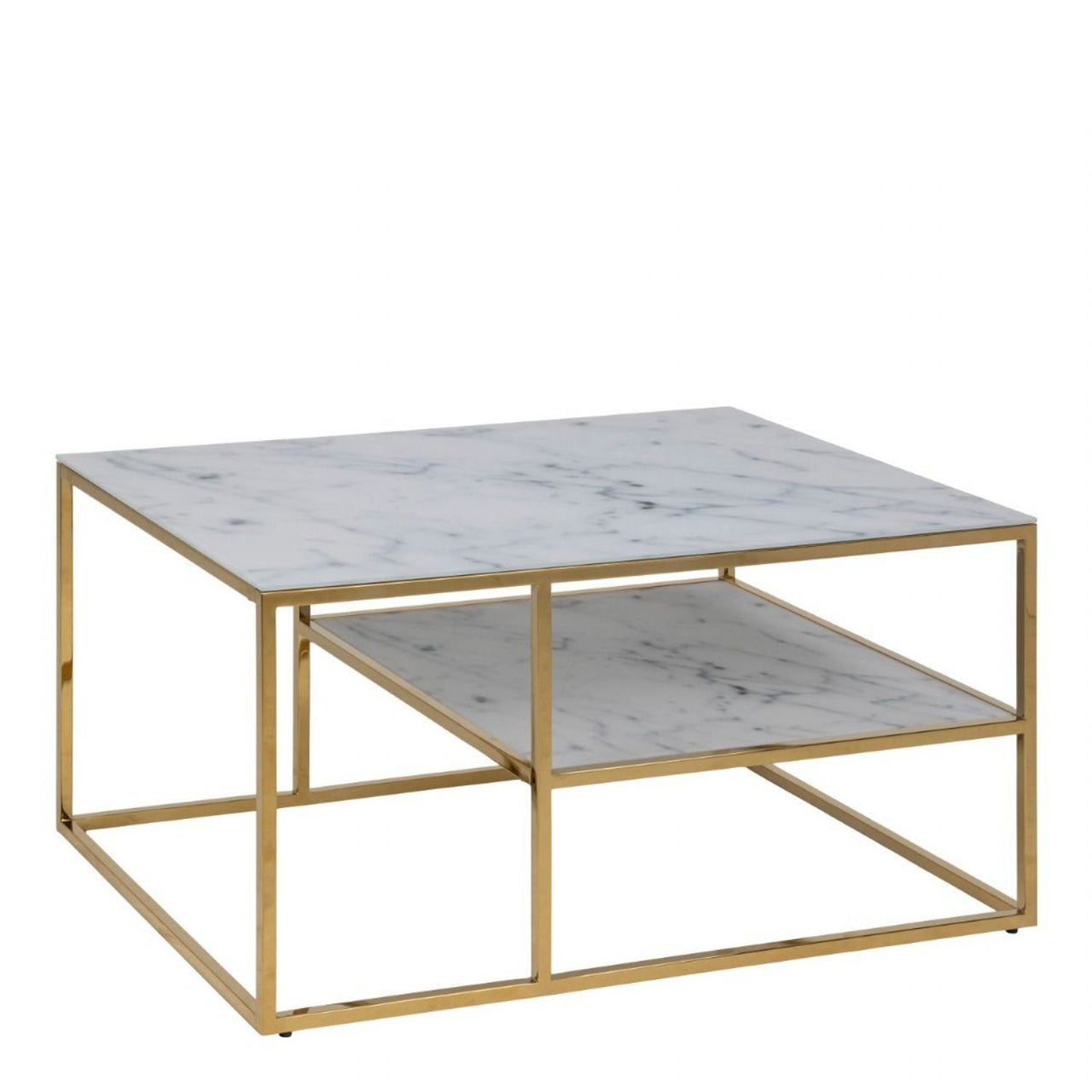 Alisma Open Shelf Coffee Table with White Marble Effect And Gold Legs