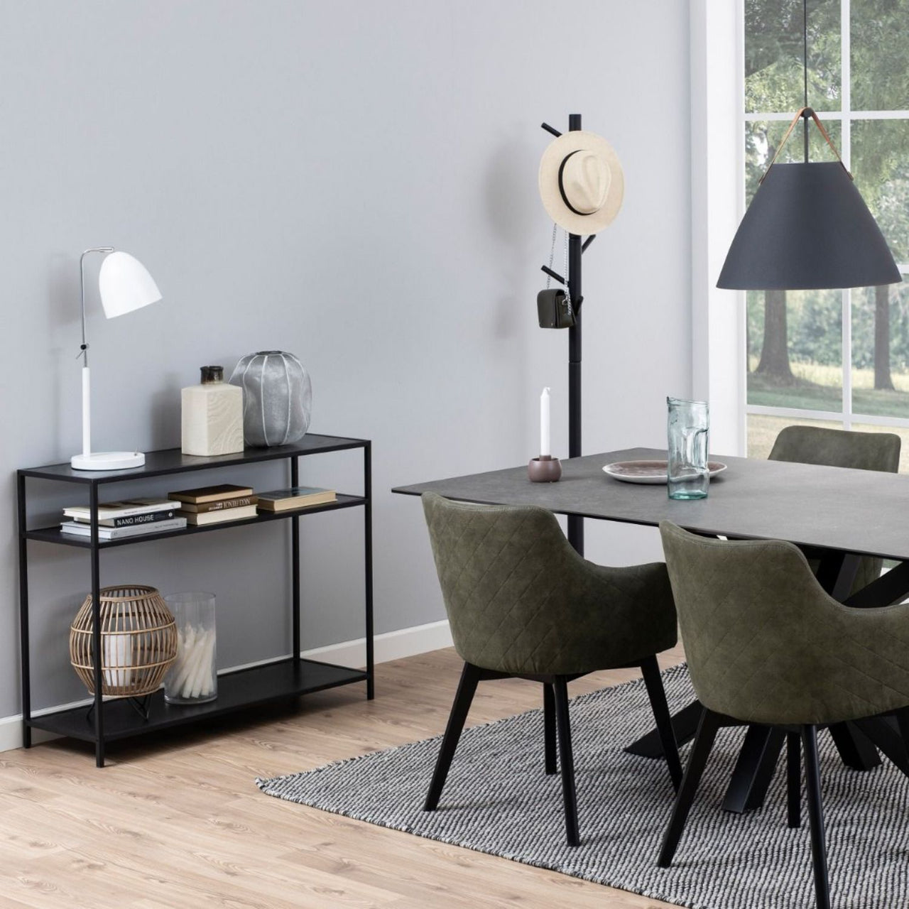 Seaford Console Table with 2 Shelves in Black and Oak