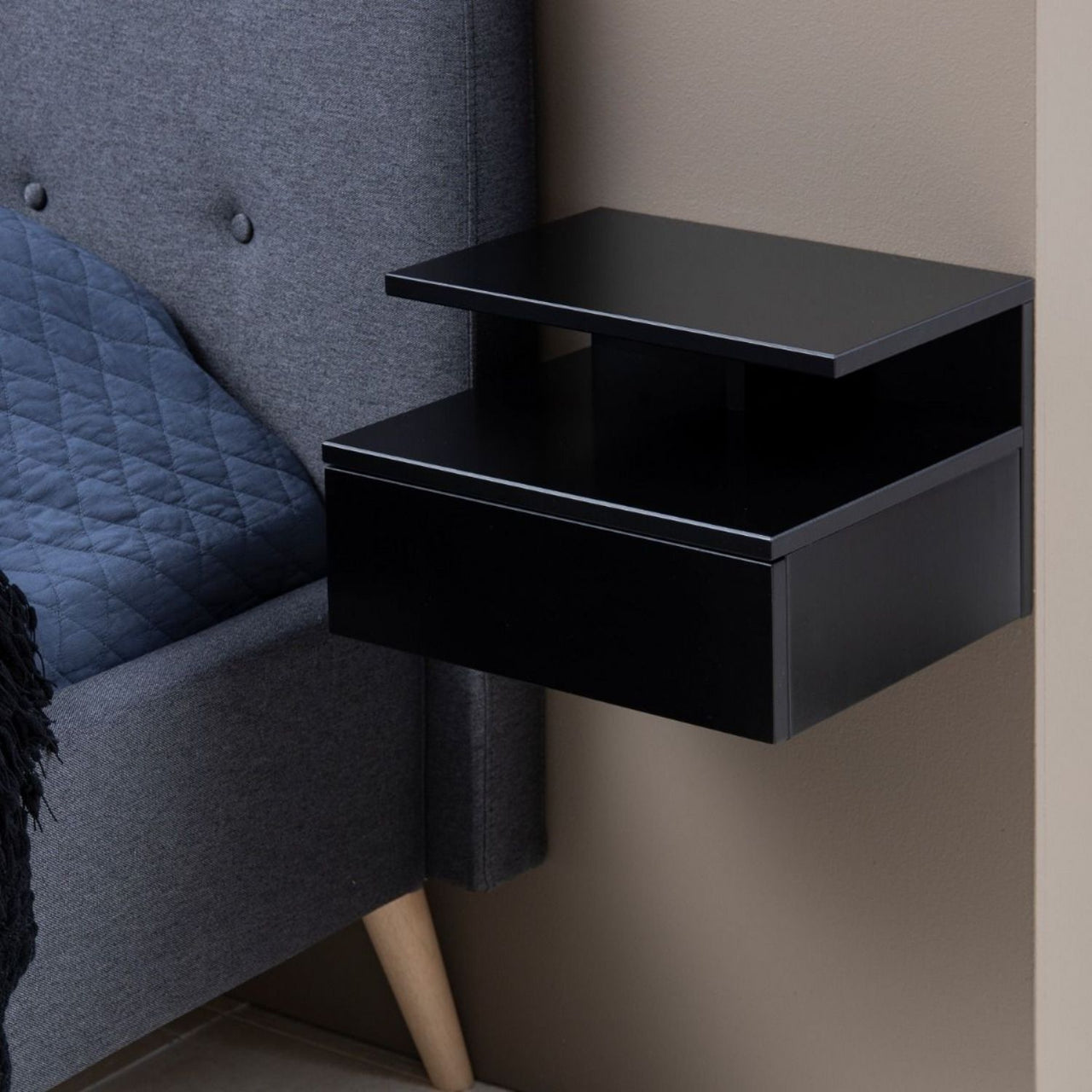 Ashlan Bedside Table with 1 Drawer in Black