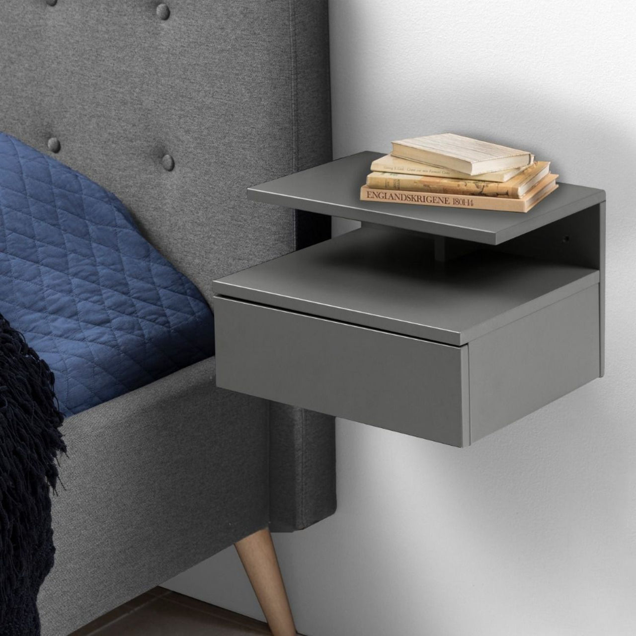 Ashlan Bedside Table with 1 Drawer in Grey