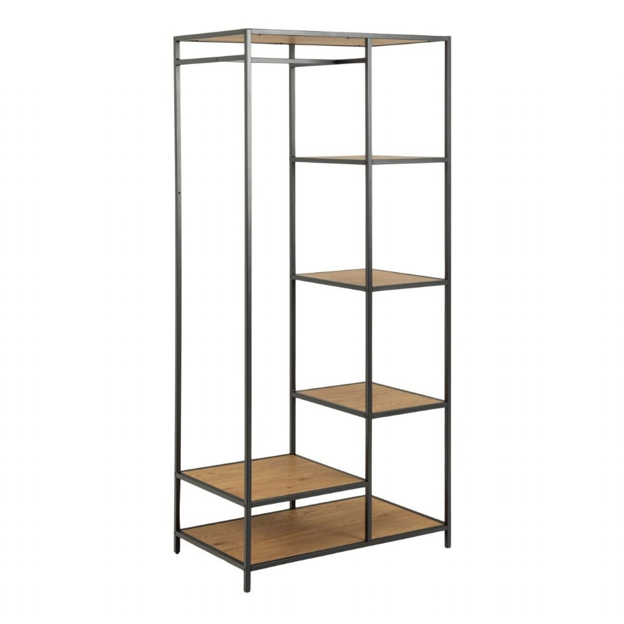 Seaford Black Metal Clothes Rack with 5 Oak Shelves