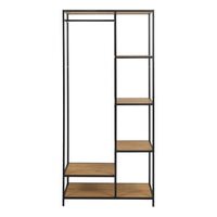 Thumbnail for Seaford Black Metal Clothes Rack with 5 Oak Shelves