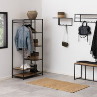 Thumbnail for Seaford Black Metal Clothes Rack with 5 Oak Shelves