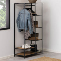 Thumbnail for Seaford Black Metal Clothes Rack with 5 Oak Shelves