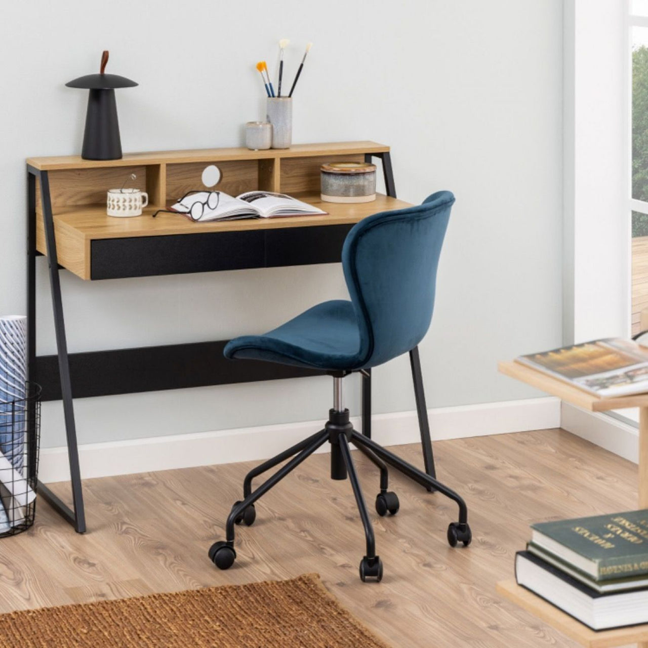 Reece 1 Drawer Office Desk in Oak &amp; Black