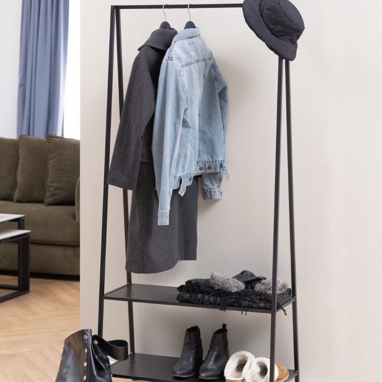 Seaford Clothes Rack with 2 Shelves in Black