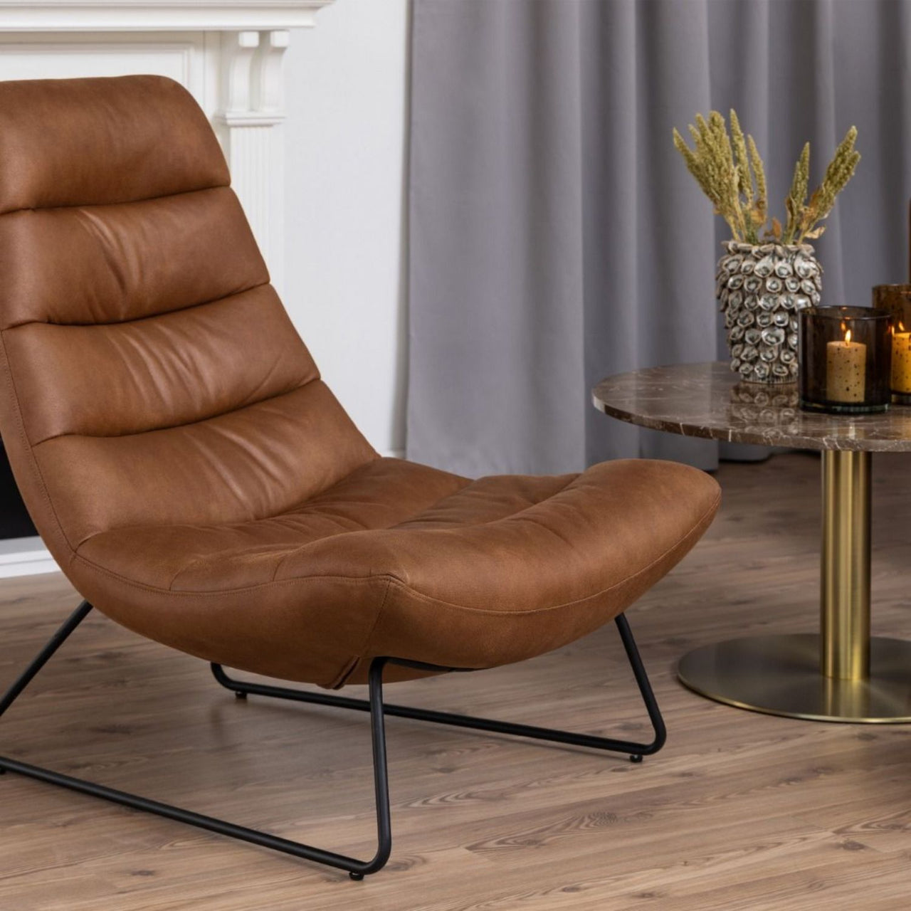 Milford Sledge Base lounge Chair in Brown Leathermix