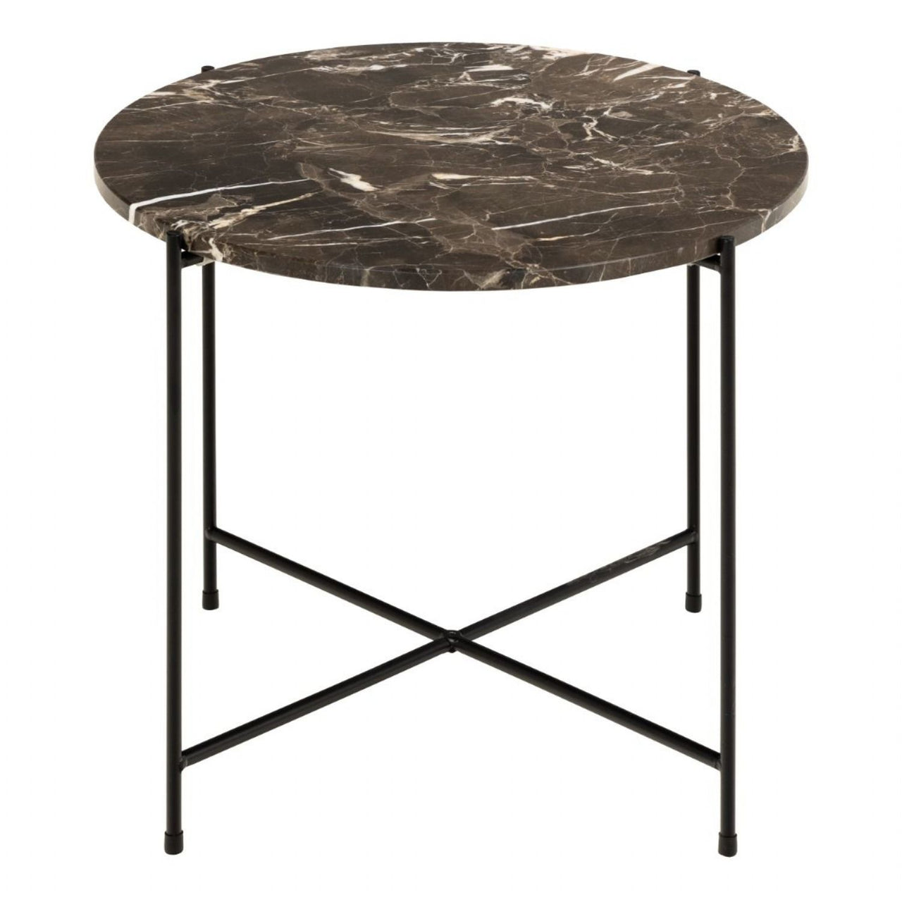 Avila Side Table in Brown Marble Effect Dia52x40 cm