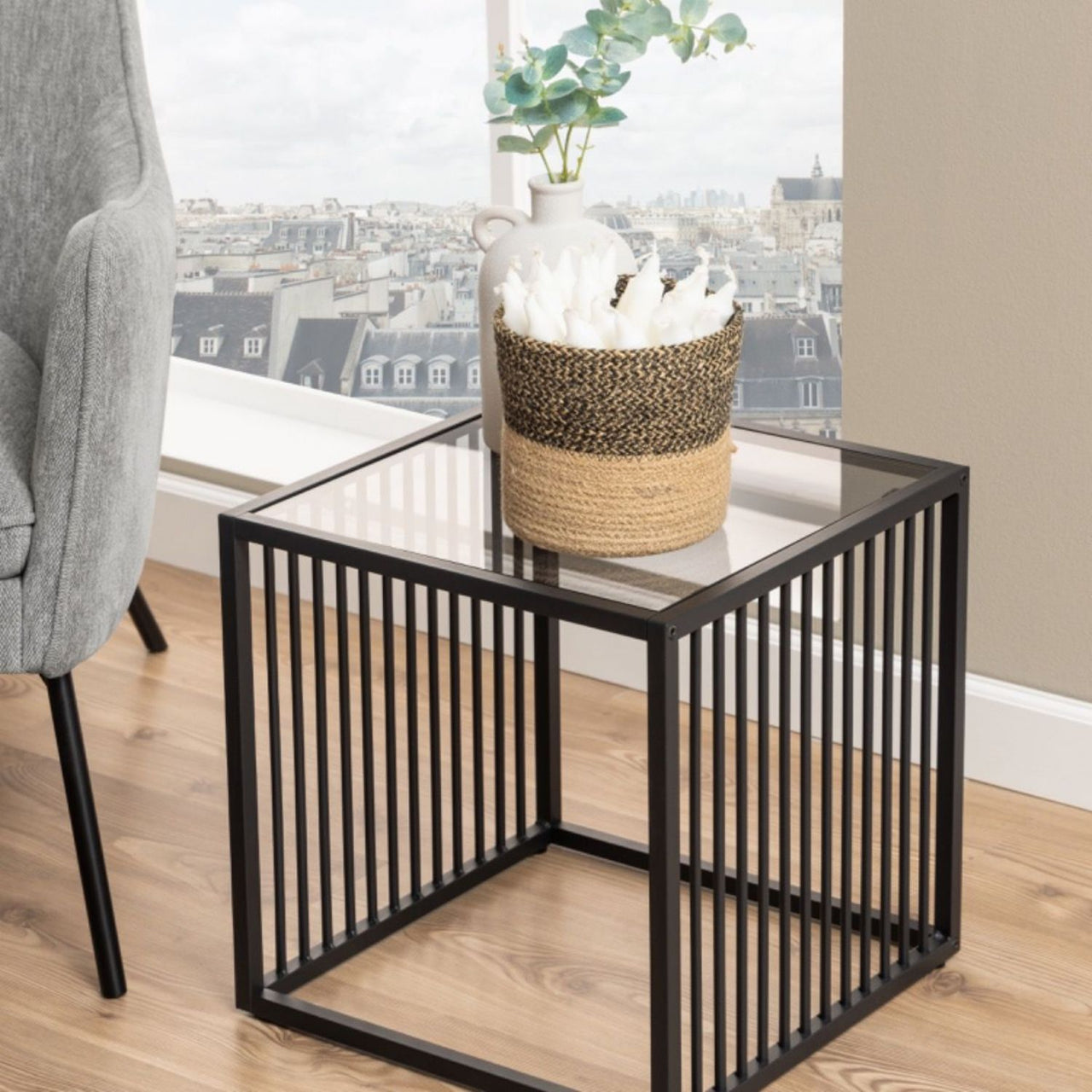 Strington Side Table in Black with Glass Top