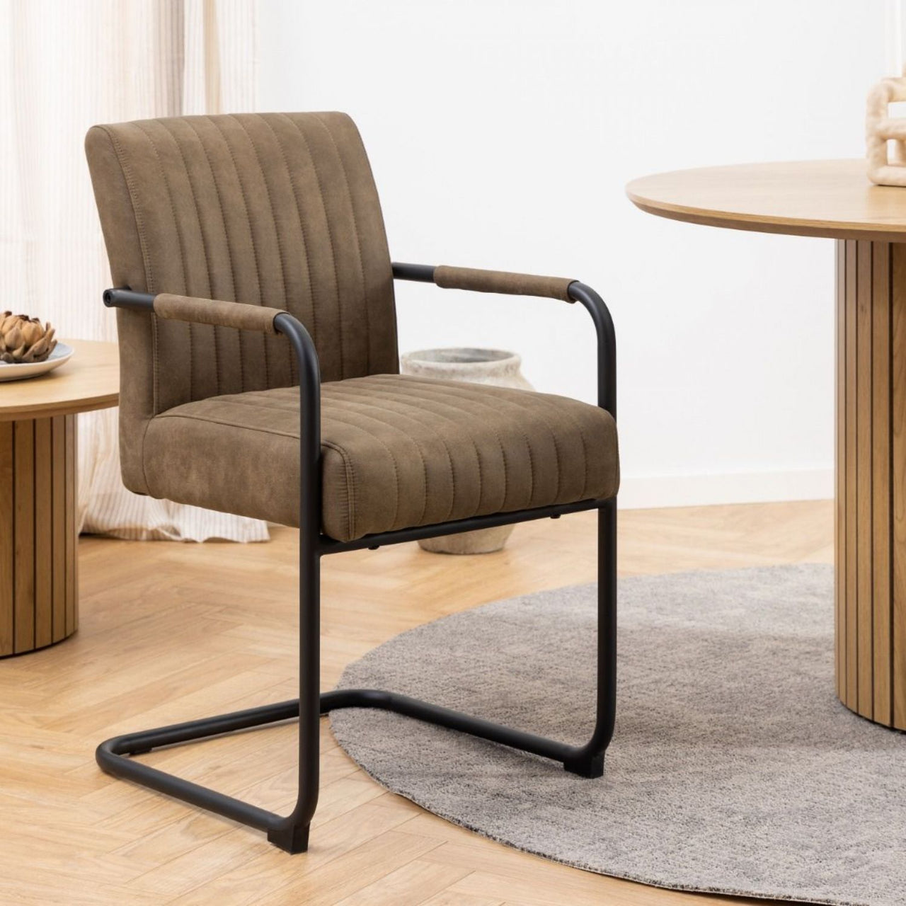 Adele Dining Chair in Light Brown Fabric Set of 2