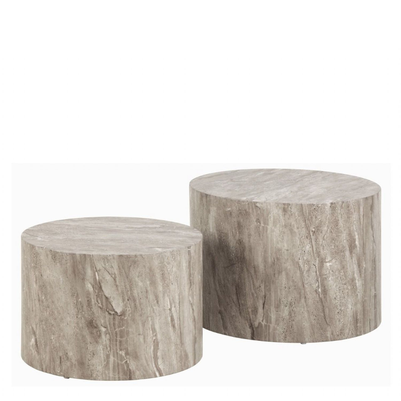 Dice Round Coffee Table Set in Grey Marble