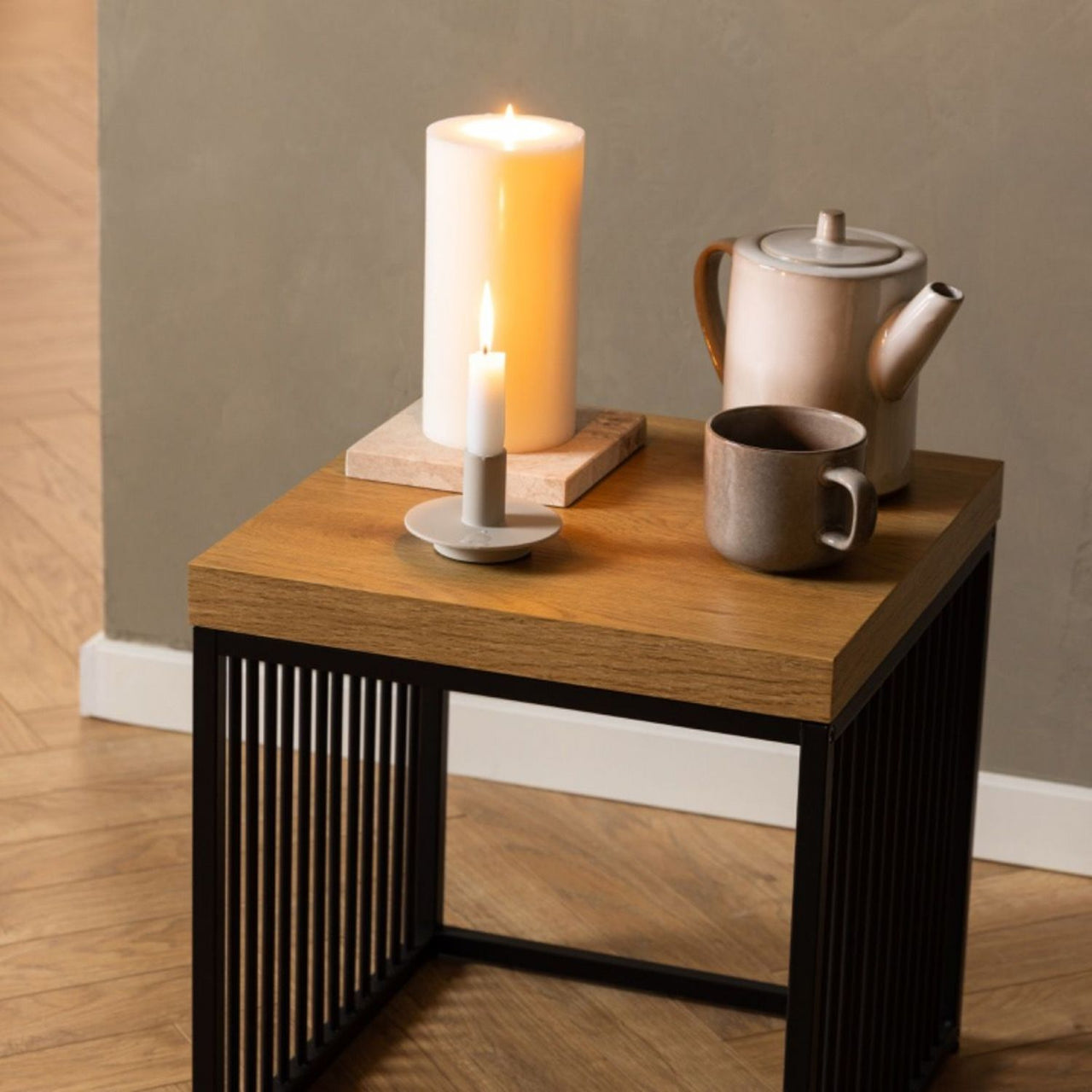 Strington Side Table in Black and Oak