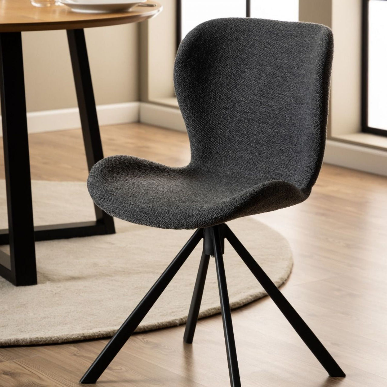 Batilda Swivel Dining Chairs in Grey Fabic Set of 2