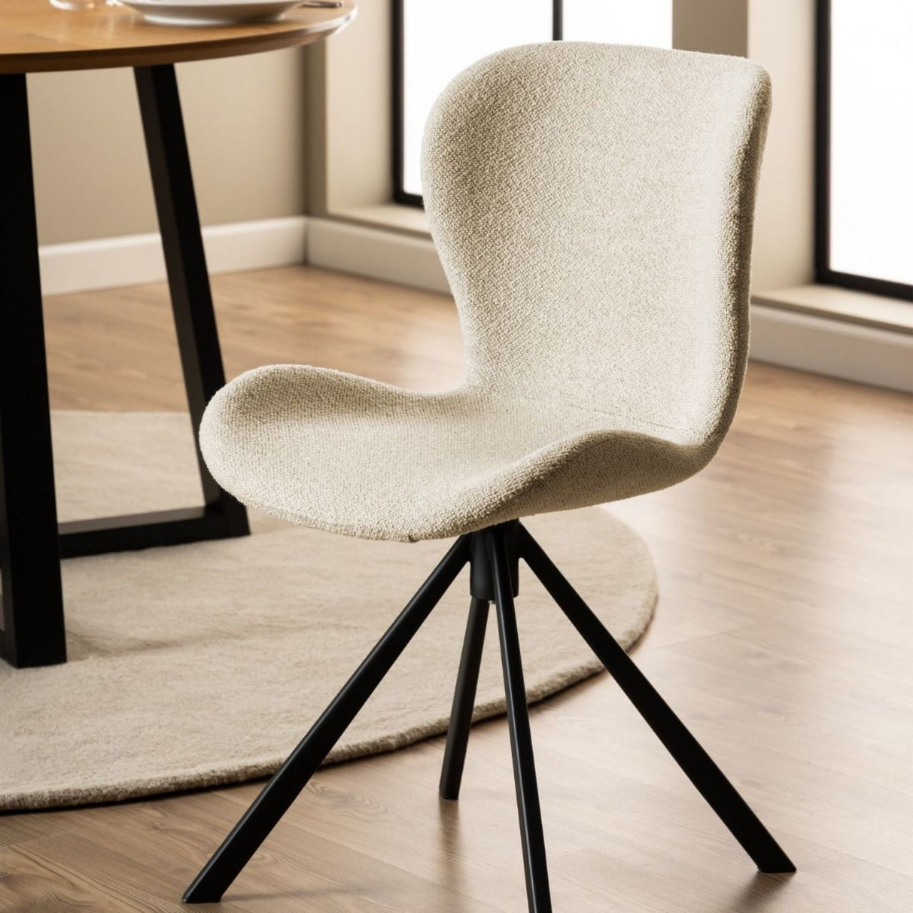 Batilda Swivel Dining Chairs in Cream Fabic Set of 2