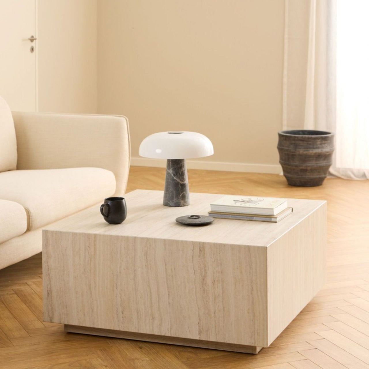 Dice Square Coffee Table in Light Travertine Effect 90x90x42cm