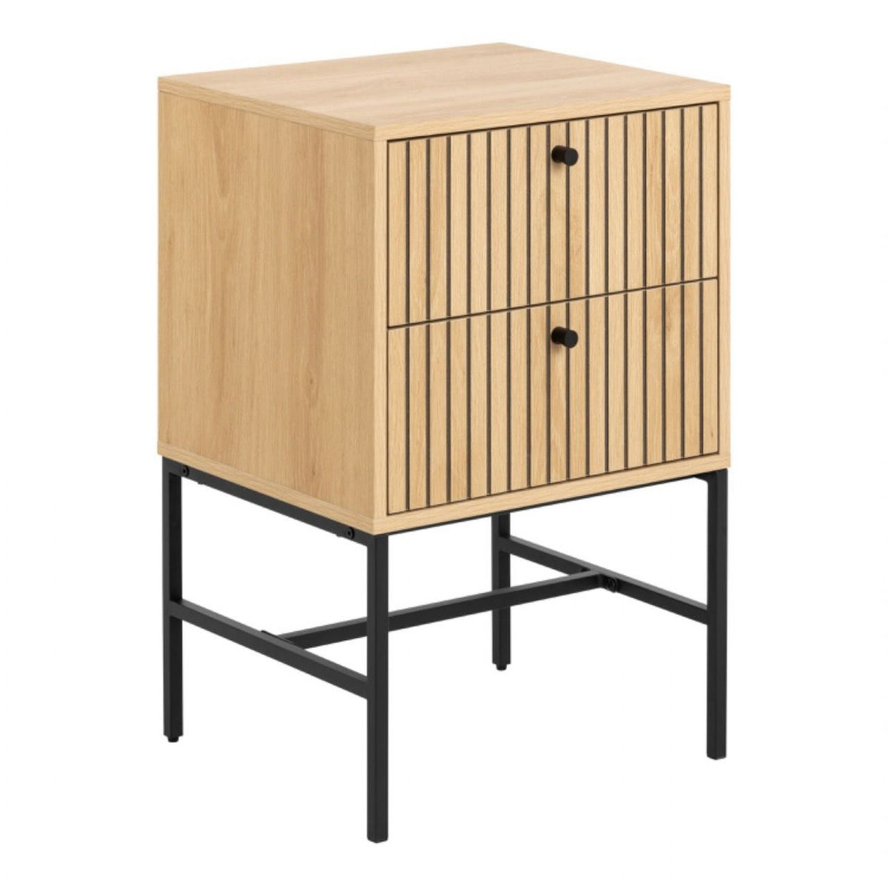 Albany 2 Drawer Bedside Table in Oak Black Legs