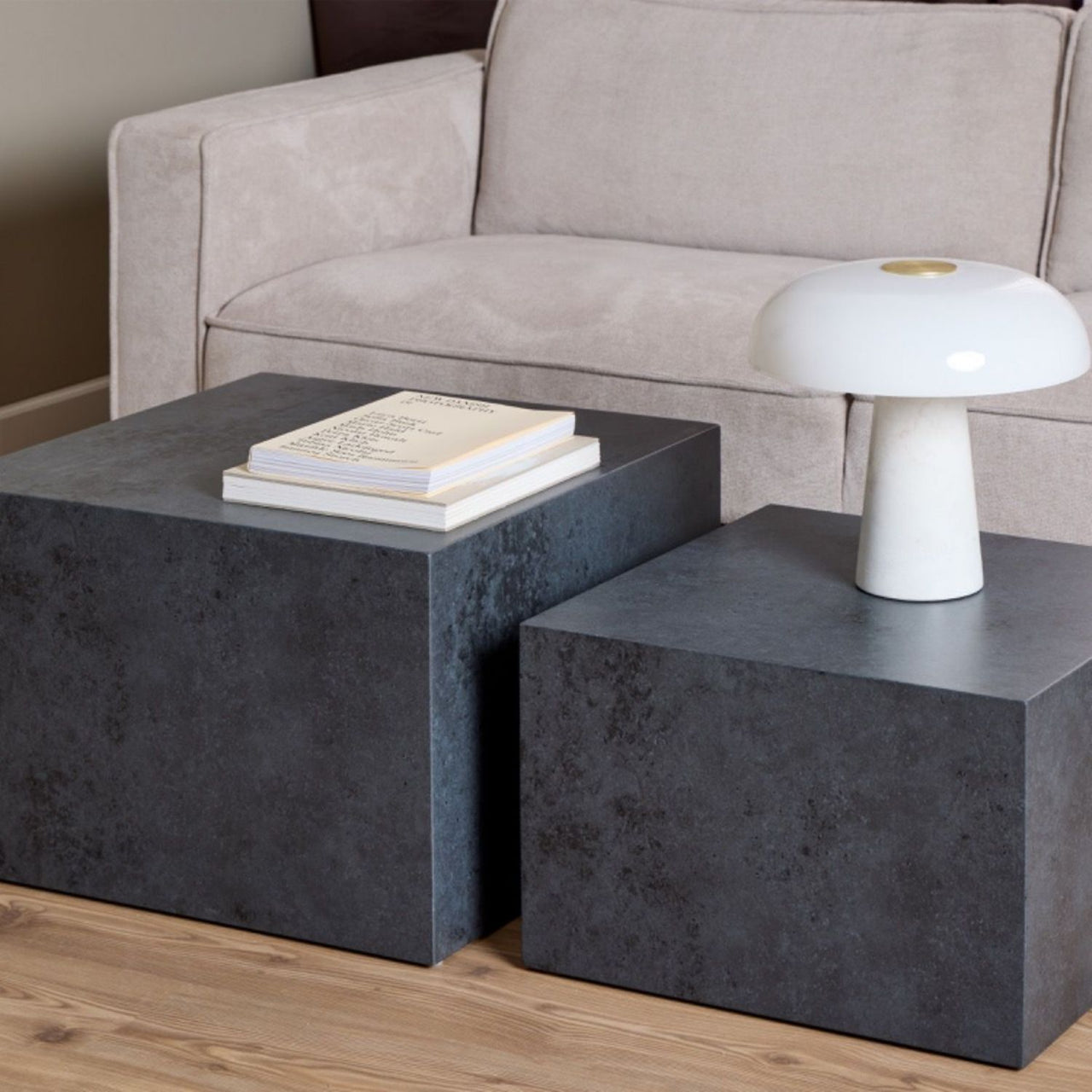 Dice Square Coffee Table Set in Black Ocean Rough Paper