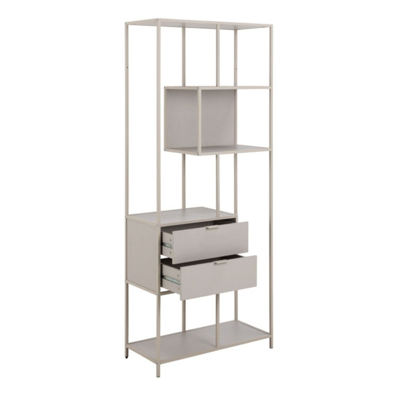 Seaford Tall Grey Metal 2 Drawer Bookcase with 4 Shelves