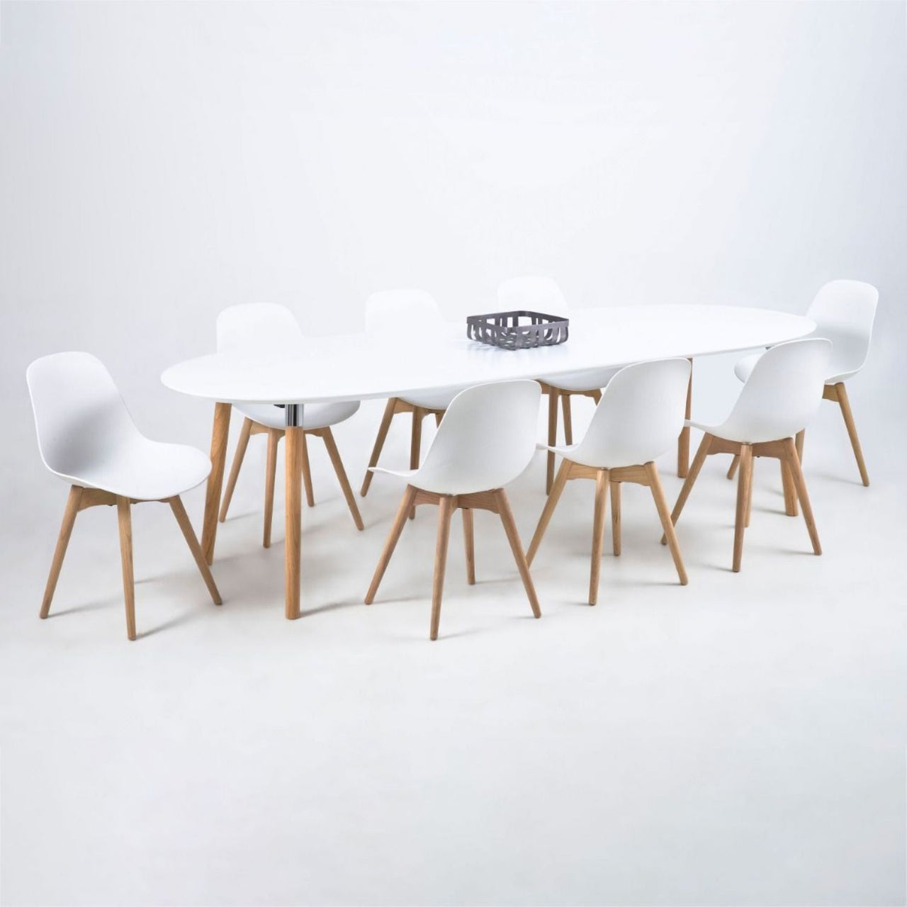 Belina Oval Dining Table in White And Oak