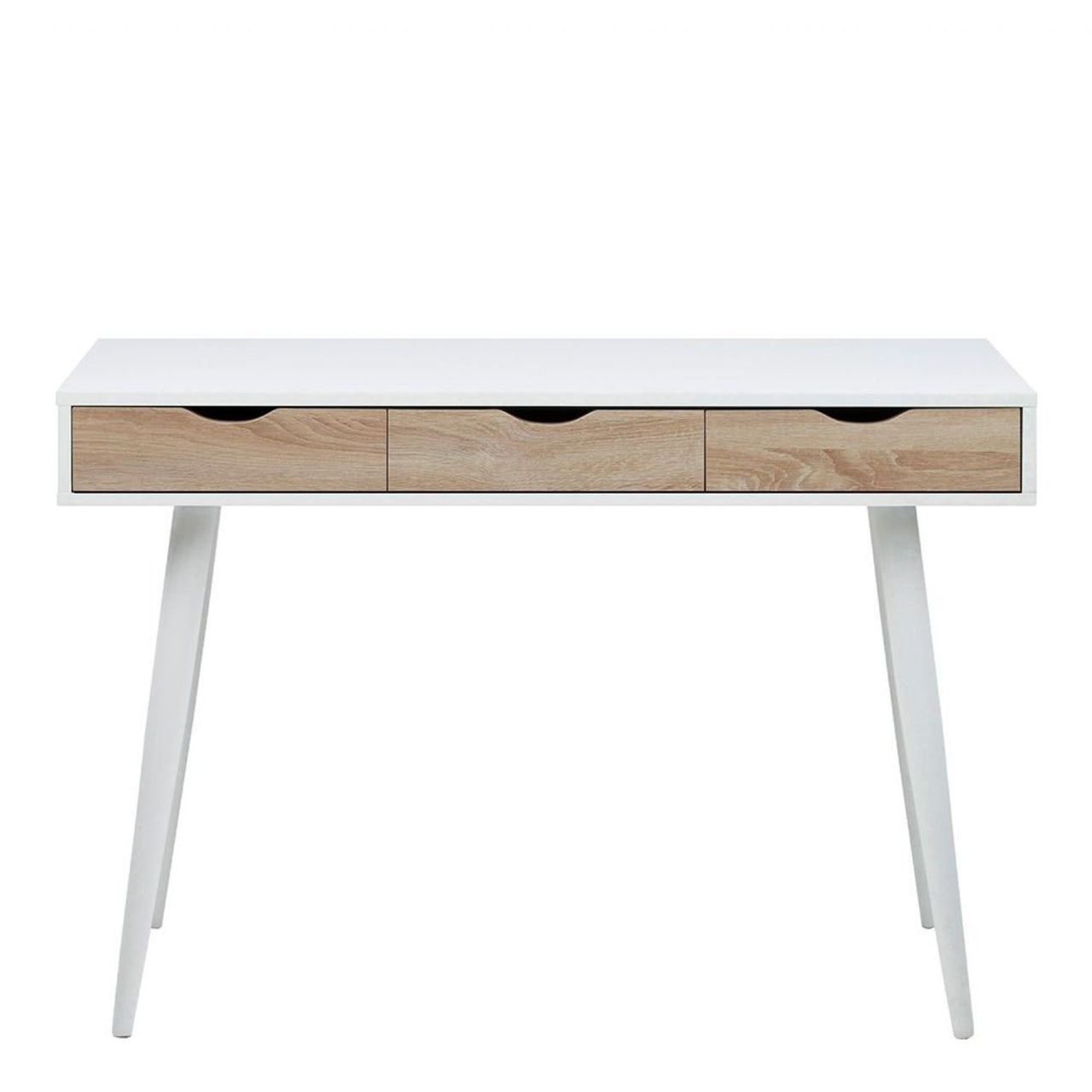 Neptun 3 Drawer Desk in White with 3 Oak Drawers