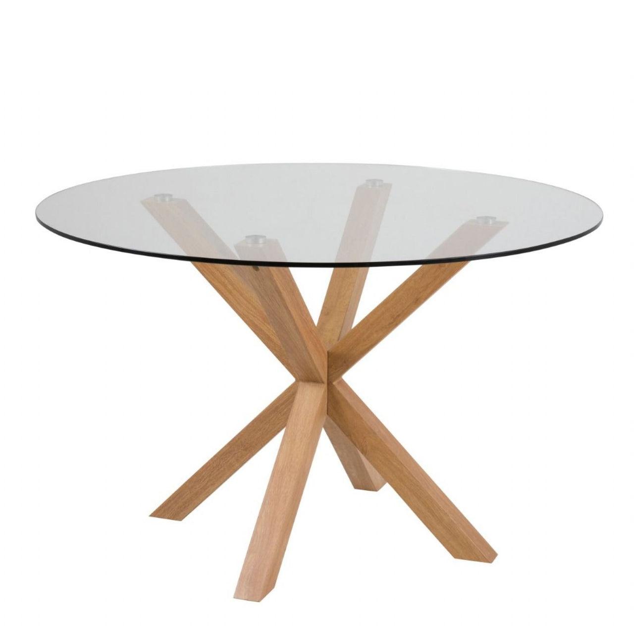 Heaven Round Dining Table with Clear Glass Top and Oak Legs