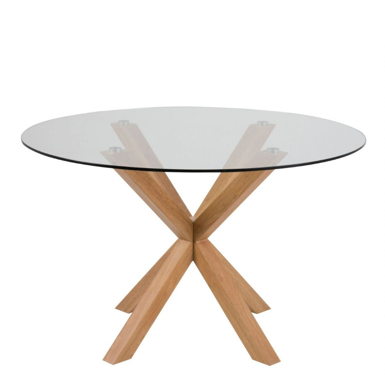 Heaven Round Dining Table with Clear Glass Top and Oak Legs