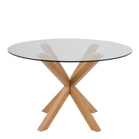 Thumbnail for Heaven Round Dining Table with Clear Glass Top and Oak Legs