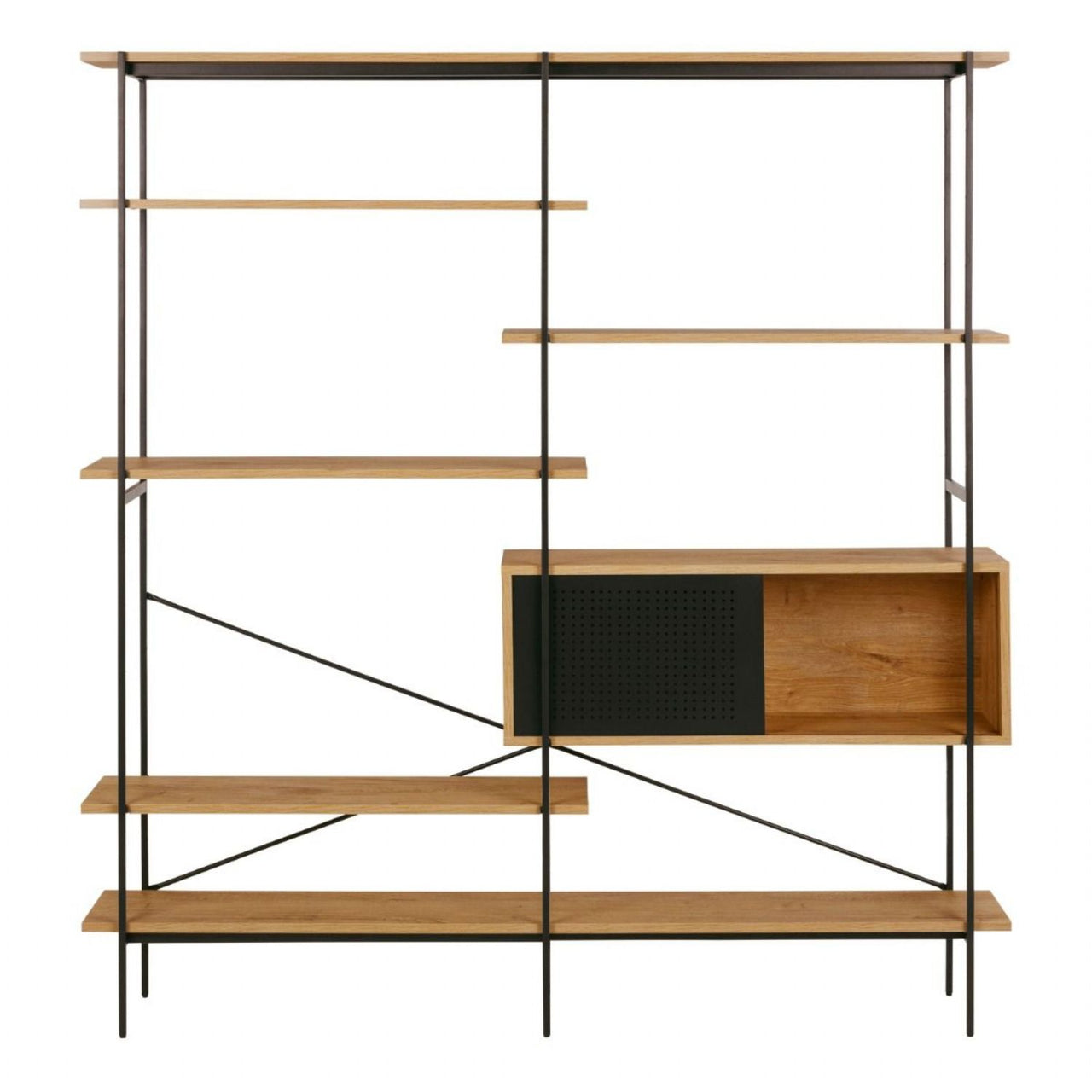 Angus Bookcase with 1 Sliding Door And 5 Shelves in Oak And Black