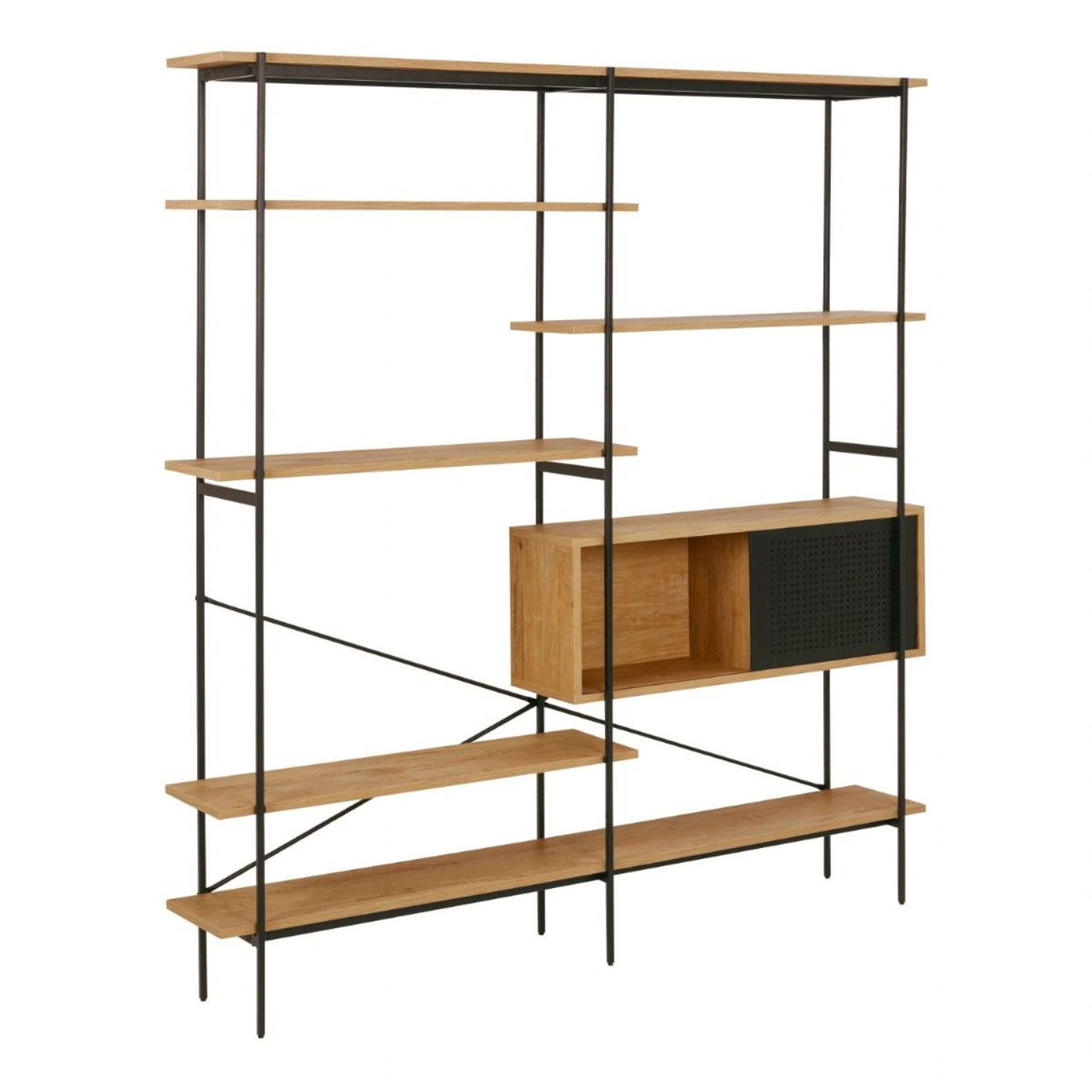 Angus Bookcase with 1 Sliding Door And 5 Shelves in Oak And Black