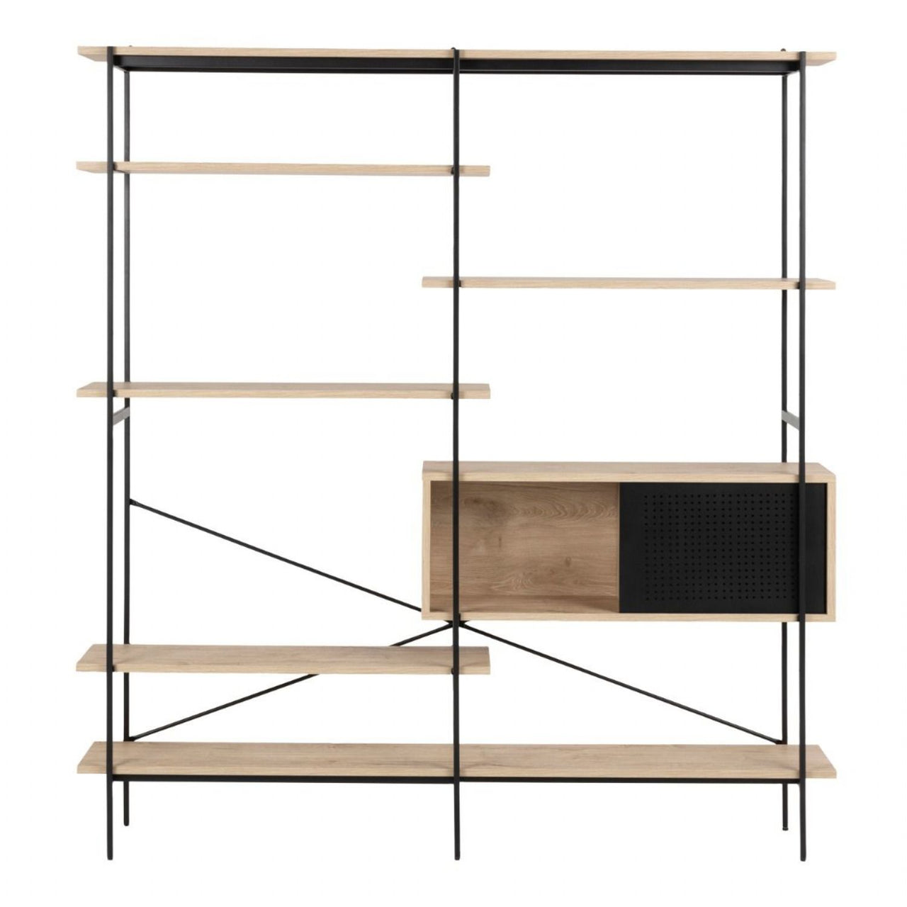 Angus Bookcase with 1 Sliding Door And 5 Shelves in White Oak And Black