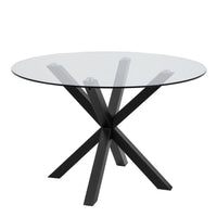 Thumbnail for Heaven Round Dining Table with Clear Glass Top and Black Legs